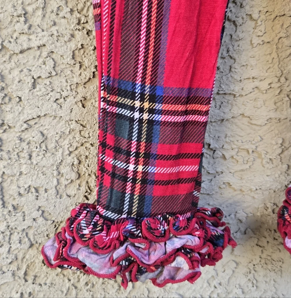 The Posh Peanut Red Tartan Ruffle Bottom Pajama Pants